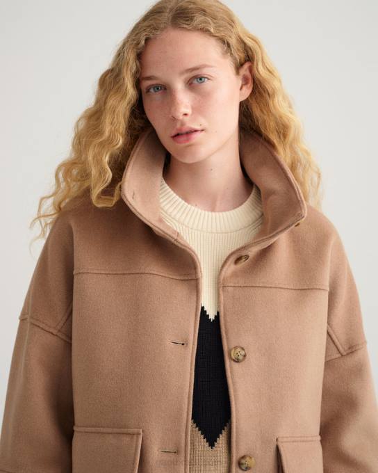 jaqueta cropped de mistura de lã N424C755 cáqui quente GANT mulheres