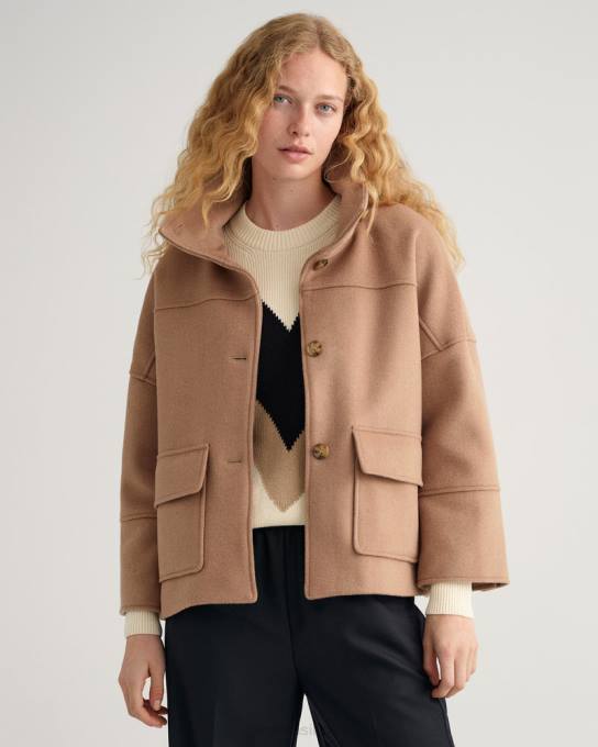 jaqueta cropped de mistura de lã N424C755 cáqui quente GANT mulheres