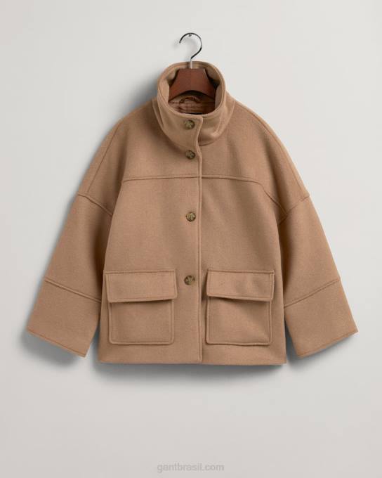 jaqueta cropped de mistura de lã N424C755 cáqui quente GANT mulheres