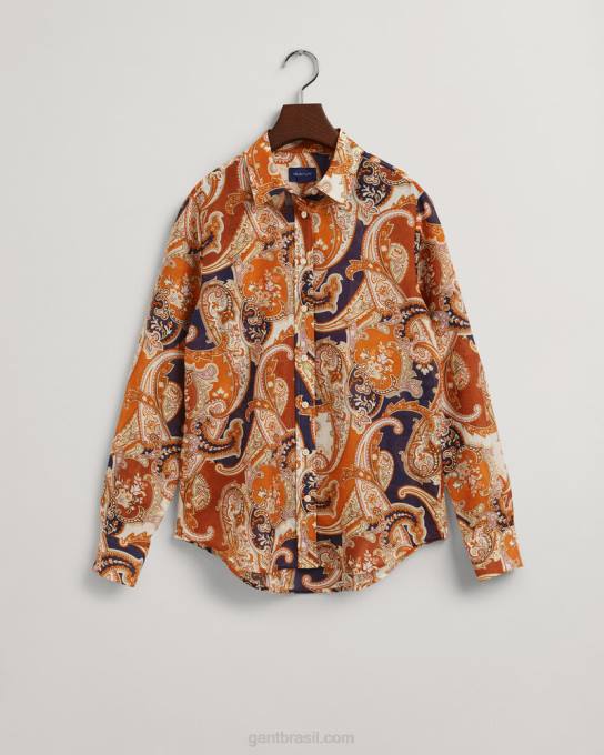 camisa de seda de algodão paisley fit regular N424C580 laranja dourada GANT mulheres