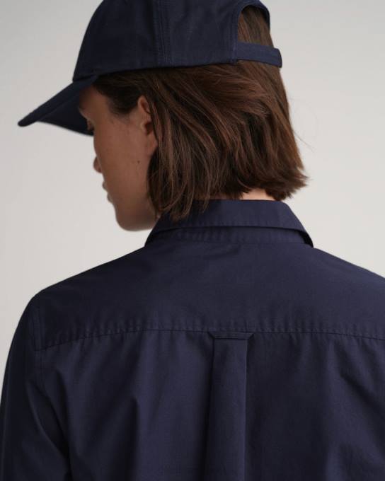 camisa de tecido largo de ajuste regular N424C599 noite azul GANT mulheres