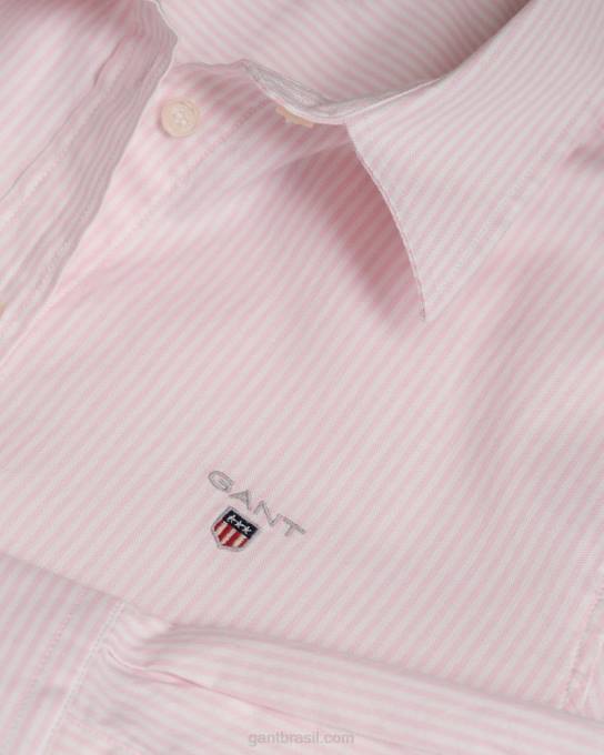 camisa oxford stretch com listras banker N424C596 luz rosa GANT mulheres