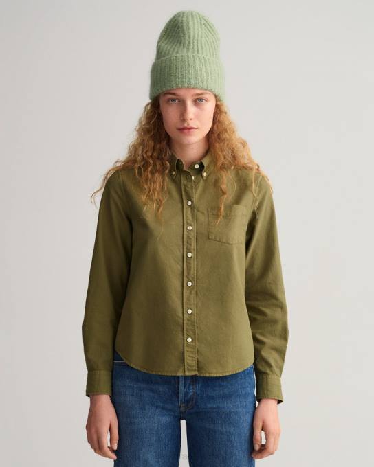 camisa oxford tingida regular fit N424C595 caçador verde GANT mulheres