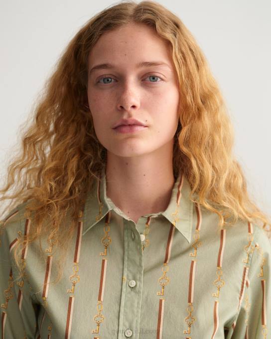camisa voile de algodão luxe americana regular fit N424C583 porcelana verde GANT mulheres