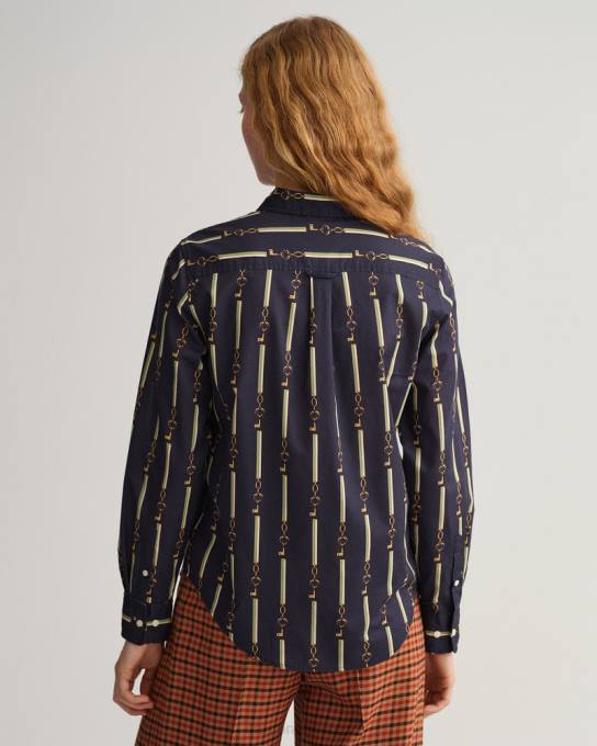 camisa voile de algodão luxe americana regular fit N424C590 noite azul GANT mulheres