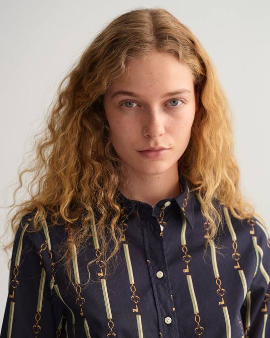 camisa voile de algodão luxe americana regular fit N424C590 noite azul GANT mulheres