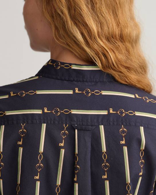 camisa voile de algodão luxe americana regular fit N424C590 noite azul GANT mulheres