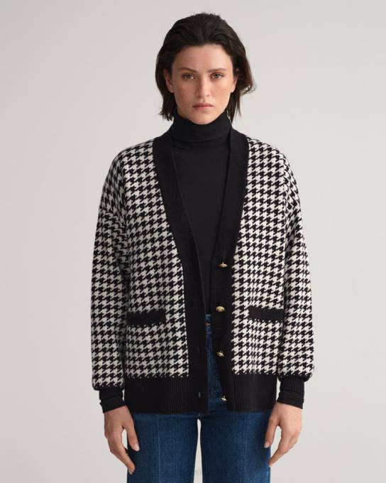 cardigã oversized houndstooth N424C673 Ébano preto GANT mulheres