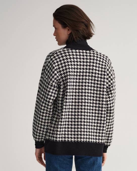cardigã oversized houndstooth N424C673 Ébano preto GANT mulheres