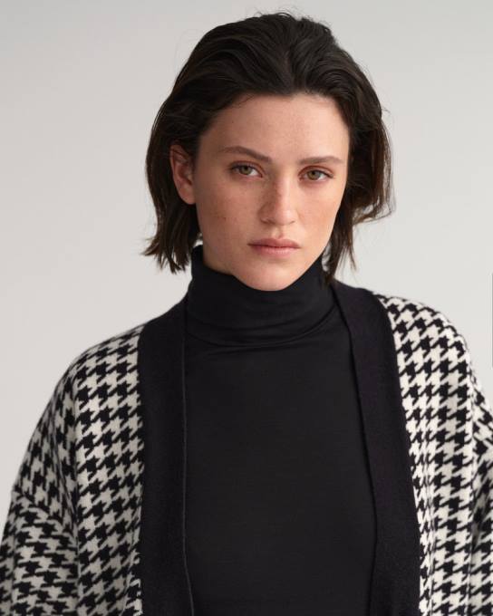cardigã oversized houndstooth N424C673 Ébano preto GANT mulheres