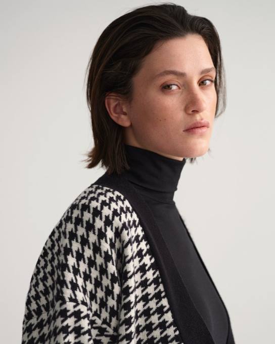 cardigã oversized houndstooth N424C673 Ébano preto GANT mulheres