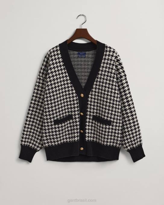 cardigã oversized houndstooth N424C673 Ébano preto GANT mulheres