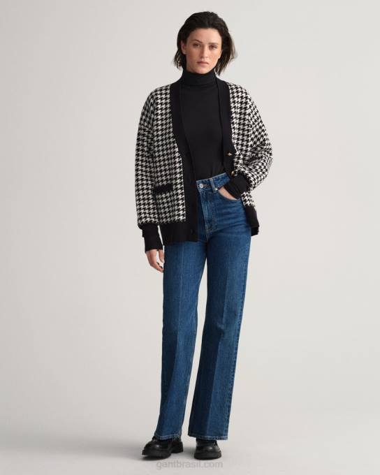 cardigã oversized houndstooth N424C673 Ébano preto GANT mulheres