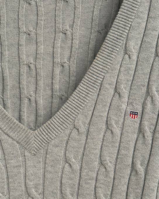 suéter de decote em v de cabo de algodão elástico N424C664 melange cinza claro GANT mulheres