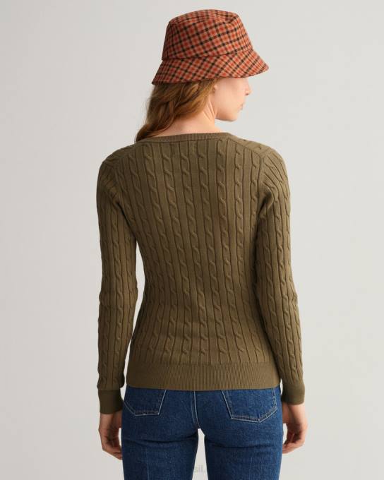 suéter de decote em v de cabo de algodão elástico N424C683 caçador verde GANT mulheres