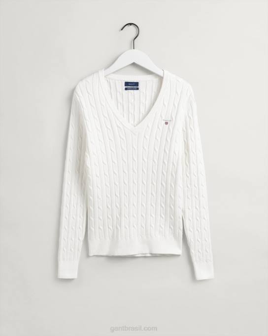 suéter de decote em v de cabo de algodão elástico N424C689 casca de ovo GANT mulheres