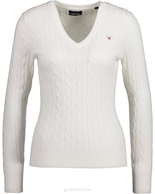 suéter de decote em v de cabo de algodão elástico N424C689 casca de ovo GANT mulheres