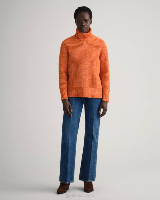 suéter de gola alta multicolor N424C654 laranja dourada GANT mulheres