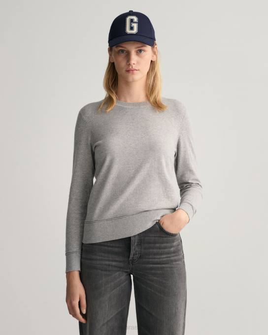 suéter de gola redonda de algodão leve N424C681 melange cinza GANT mulheres