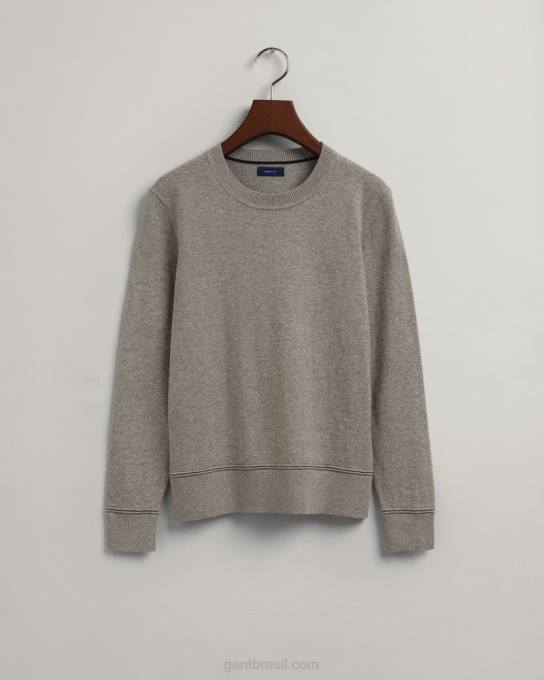 suéter de gola redonda de algodão leve N424C681 melange cinza GANT mulheres