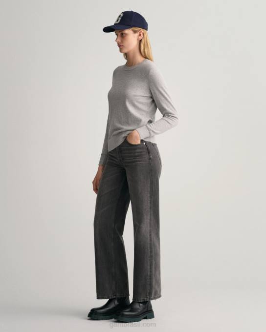 suéter de gola redonda de algodão leve N424C681 melange cinza GANT mulheres