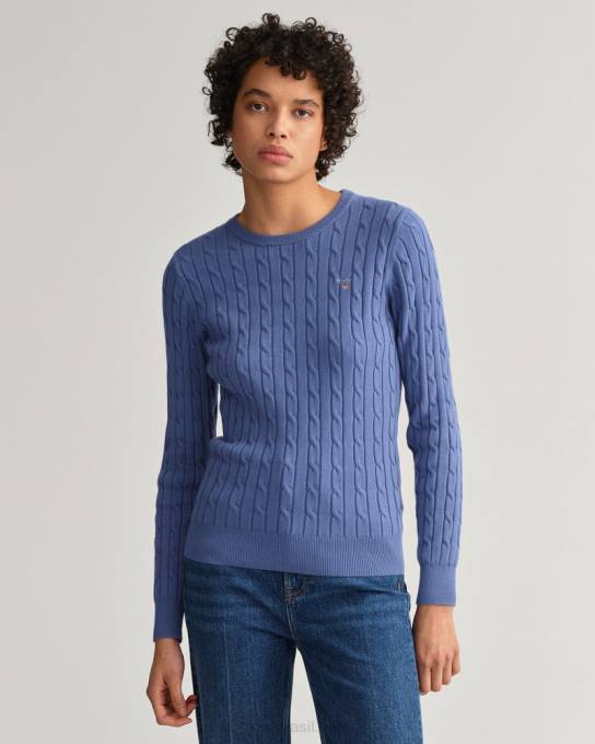 suéter de gola redonda de cabo de algodão elástico N424C666 furacão azul GANT mulheres