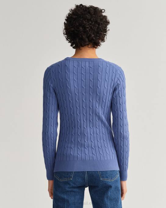 suéter de gola redonda de cabo de algodão elástico N424C666 furacão azul GANT mulheres