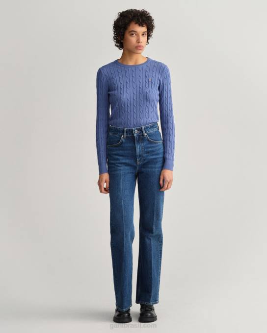 suéter de gola redonda de cabo de algodão elástico N424C666 furacão azul GANT mulheres