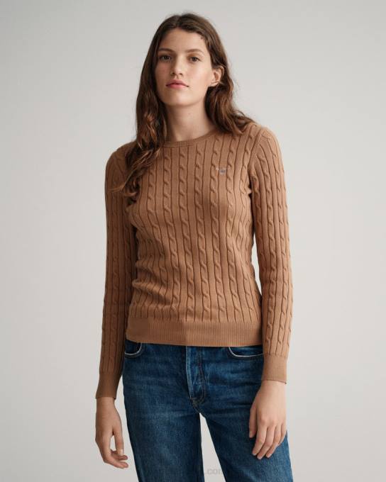 suéter de gola redonda de cabo de algodão elástico N424C686 noz torrada GANT mulheres