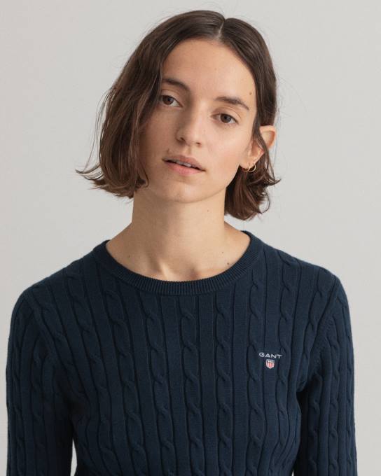 suéter de gola redonda de cabo de algodão elástico N424C693 noite azul GANT mulheres