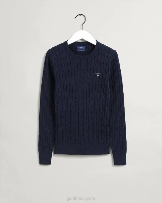 suéter de gola redonda de cabo de algodão elástico N424C693 noite azul GANT mulheres