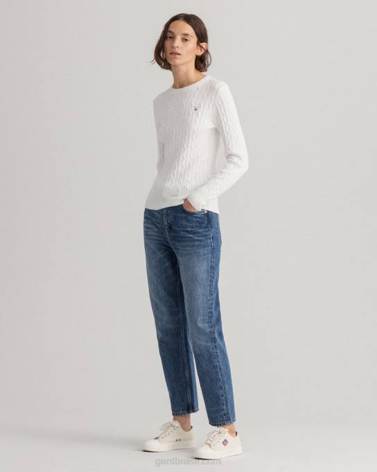 suéter de gola redonda de cabo de algodão elástico N424C699 casca de ovo GANT mulheres