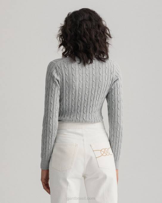 suéter de gola redonda de cabo de algodão elástico N424C700 melange cinza claro GANT mulheres