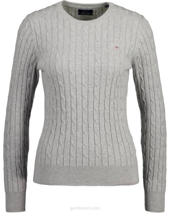 suéter de gola redonda de cabo de algodão elástico N424C700 melange cinza claro GANT mulheres