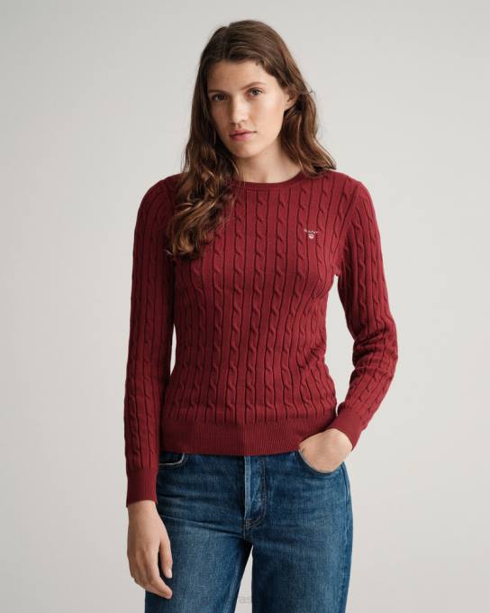 suéter de gola redonda de cabo de algodão elástico N424C706 vermelho rechonchudo GANT mulheres