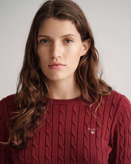 suéter de gola redonda de cabo de algodão elástico N424C706 vermelho rechonchudo GANT mulheres