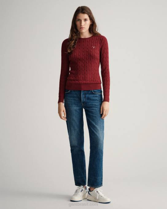 suéter de gola redonda de cabo de algodão elástico N424C706 vermelho rechonchudo GANT mulheres