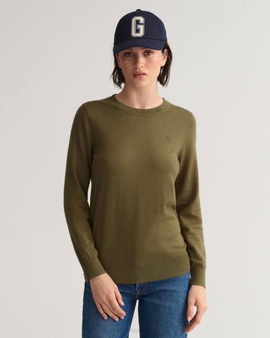suéter de gola redonda de caxemira de algodão N424C668 caçador verde GANT mulheres