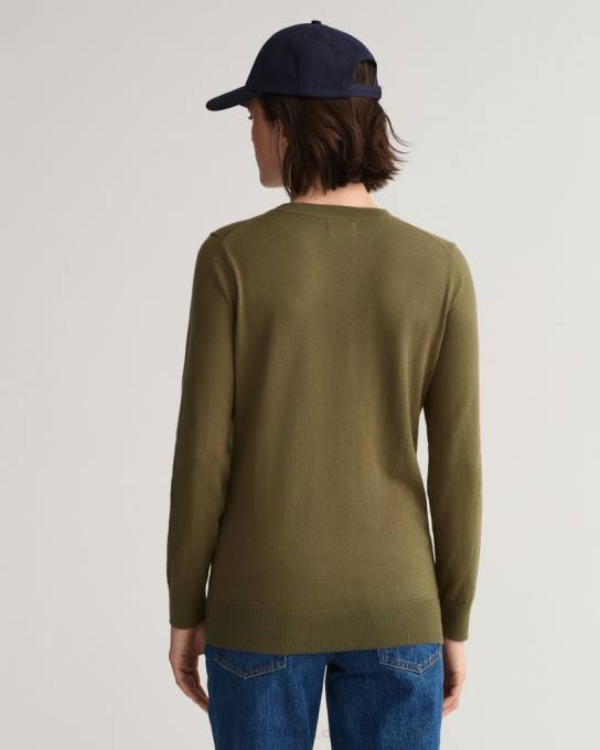 suéter de gola redonda de caxemira de algodão N424C668 caçador verde GANT mulheres