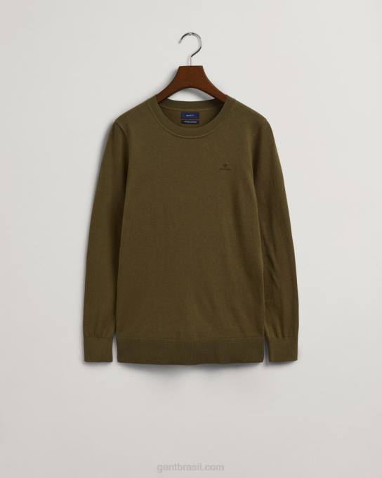 suéter de gola redonda de caxemira de algodão N424C668 caçador verde GANT mulheres