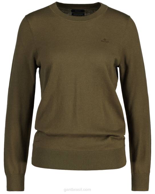 suéter de gola redonda de caxemira de algodão N424C668 caçador verde GANT mulheres
