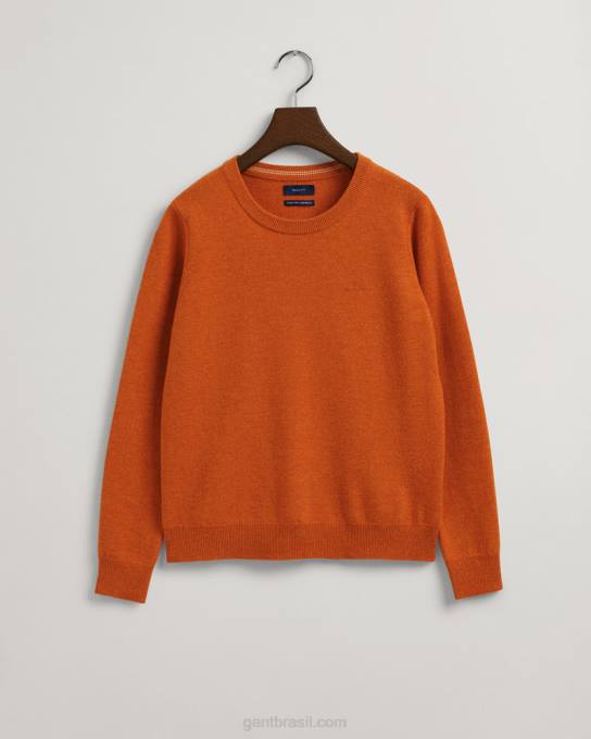 suéter de gola redonda de lã de carneiro super fino N424C660 laranja dourada GANT mulheres