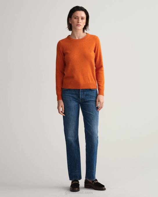 suéter de gola redonda de lã de carneiro super fino N424C660 laranja dourada GANT mulheres