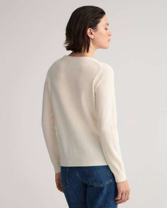 suéter de gola redonda de lã de carneiro super fino N424C694 creme GANT mulheres