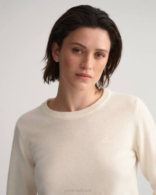 suéter de gola redonda de lã de carneiro super fino N424C694 creme GANT mulheres