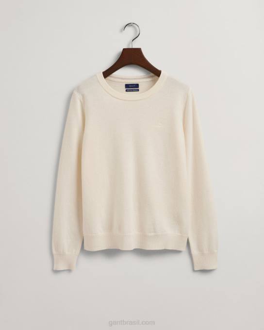 suéter de gola redonda de lã de carneiro super fino N424C694 creme GANT mulheres