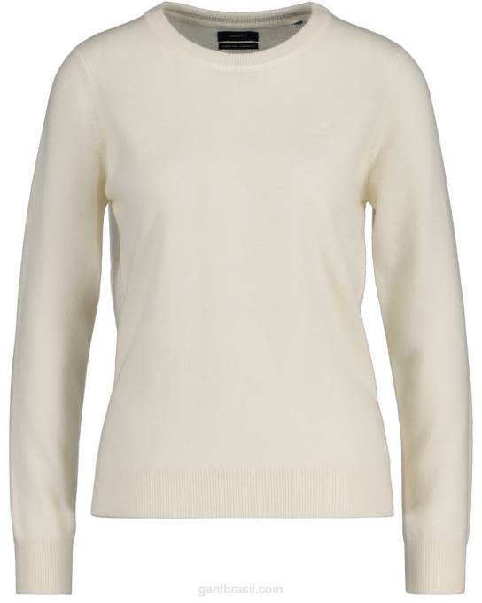 suéter de gola redonda de lã de carneiro super fino N424C694 creme GANT mulheres