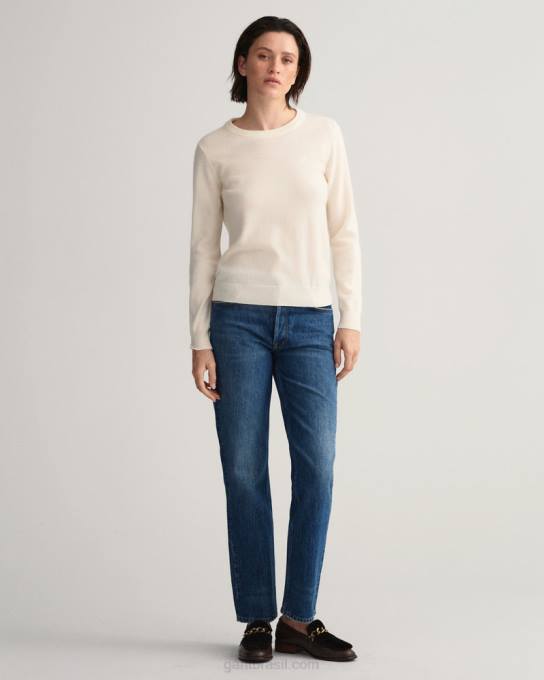 suéter de gola redonda de lã de carneiro super fino N424C694 creme GANT mulheres