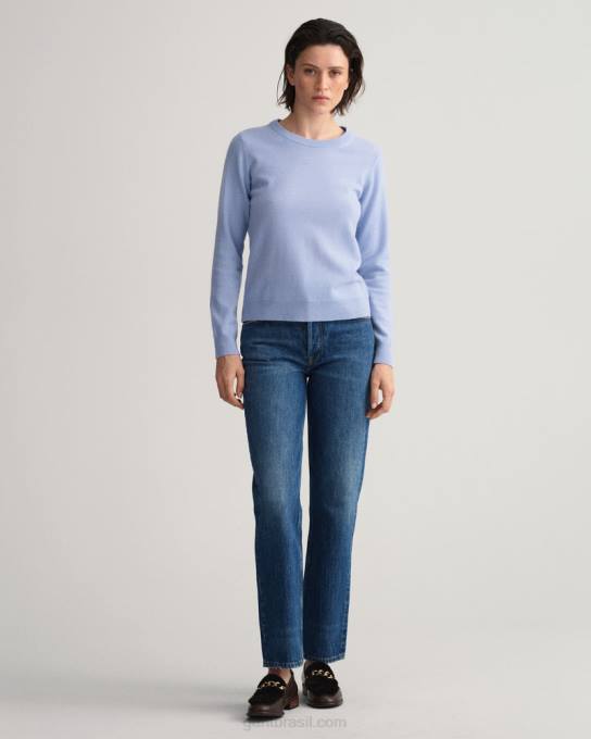 suéter de gola redonda de lã de carneiro super fino N424C705 sino azul GANT mulheres