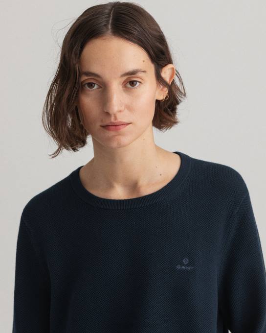 suéter de gola redonda em piquê de algodão N424C698 noite azul GANT mulheres